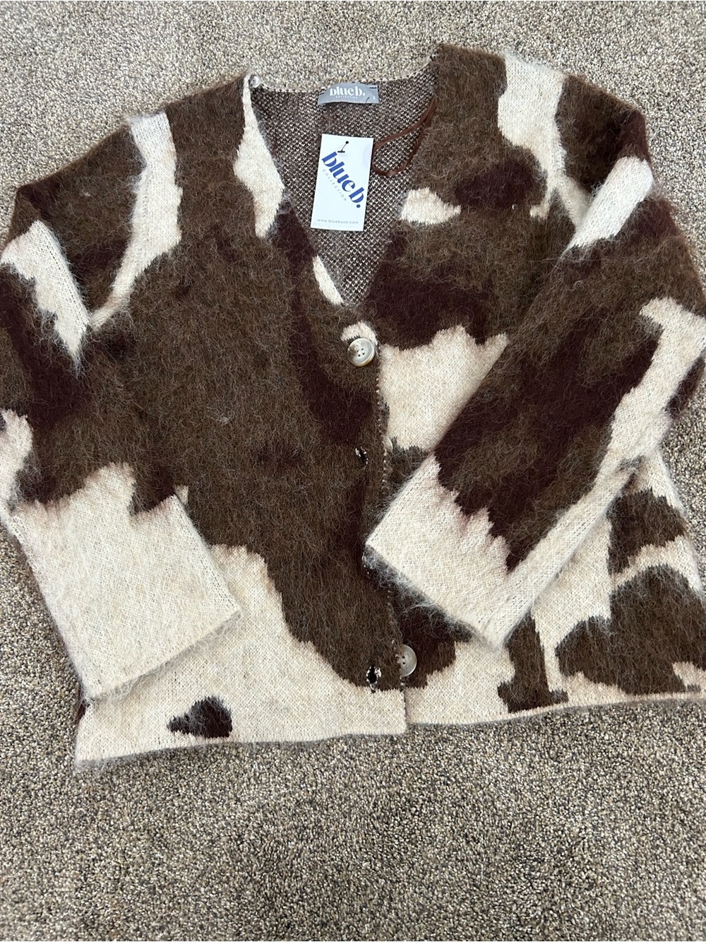 Chunky Brown and Cream Patterned Mohair Blend Cardigan